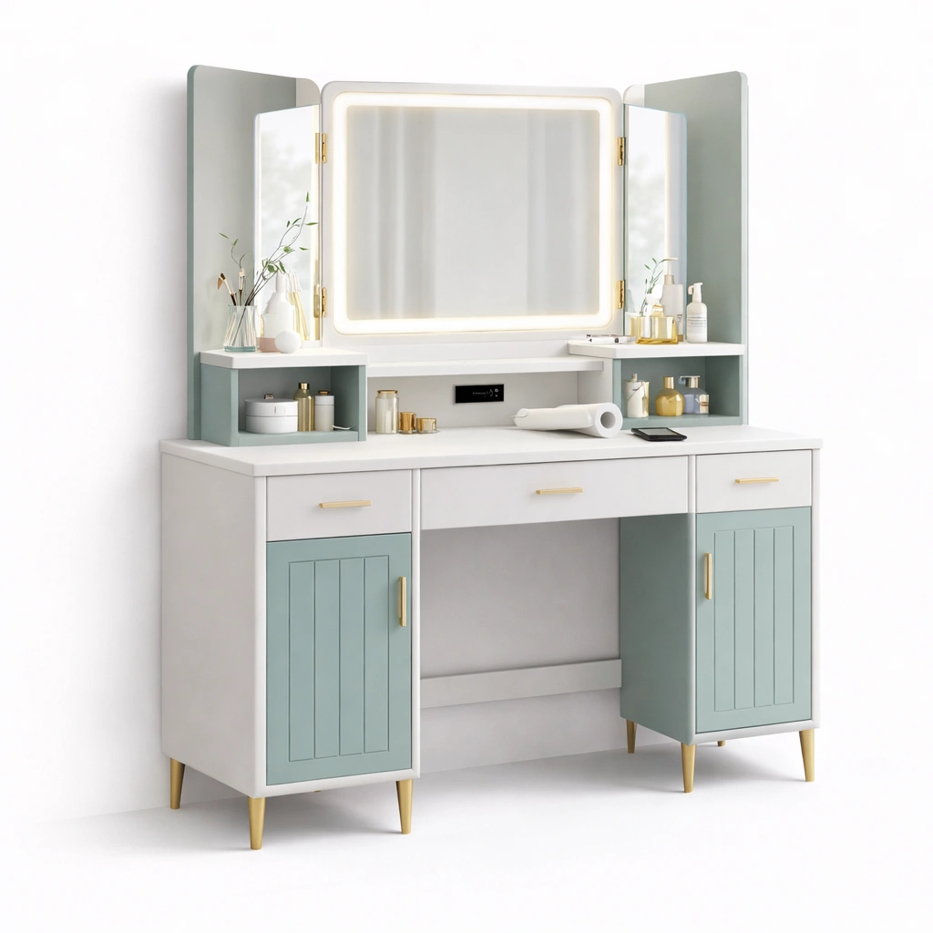 Moderner schminktisch mit klappspiegel und led licht-kyndrahome.com