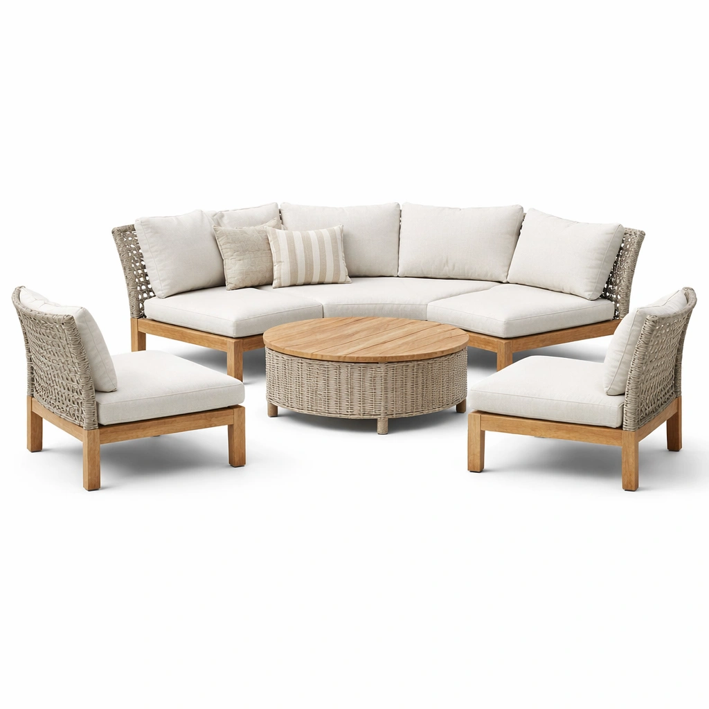 Garten Lounge Set Holz Rattan mit Tisch und Sesseln-veltraviox