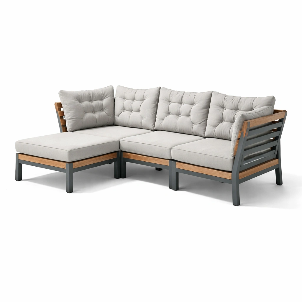 Ecksofa Outdoor Holz Metall mit Polster Modern-veltraviox