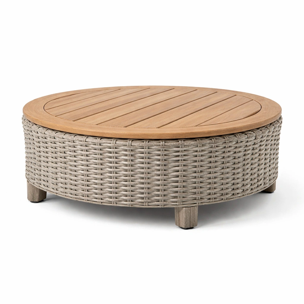 Couchtisch Rund Holz Rattan Natur Design-veltraviox
