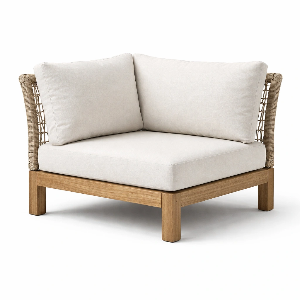 Loungesessel Ecke Holz Rattan mit Polster Beige-veltraviox