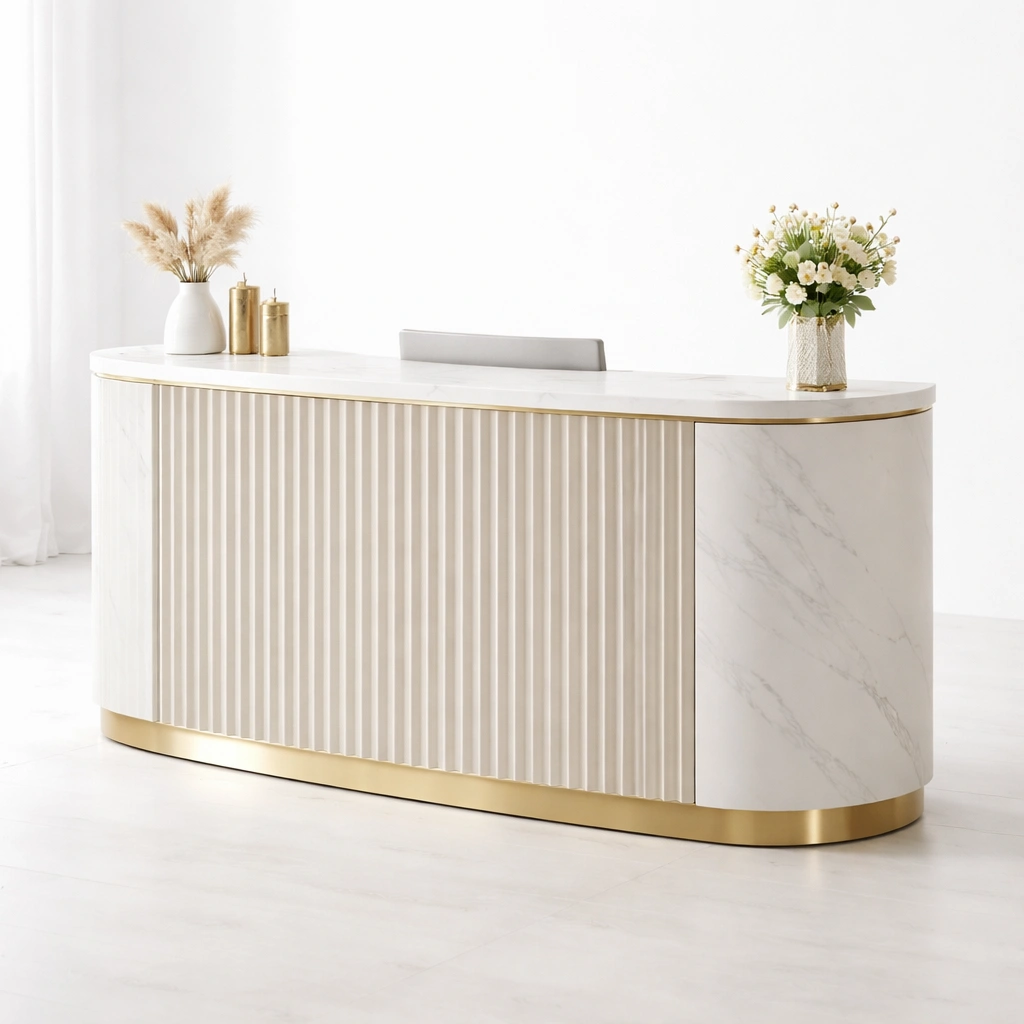 Empfangstheke Modern Weiss Gold Design Rezeptionstisch-veltraviox