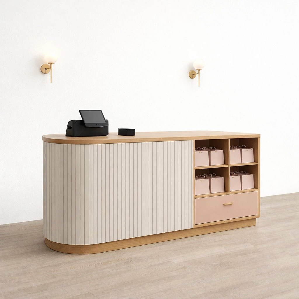 Verkaufstheke Holz Weiss Modern mit Stauraum Schublade-veltraviox