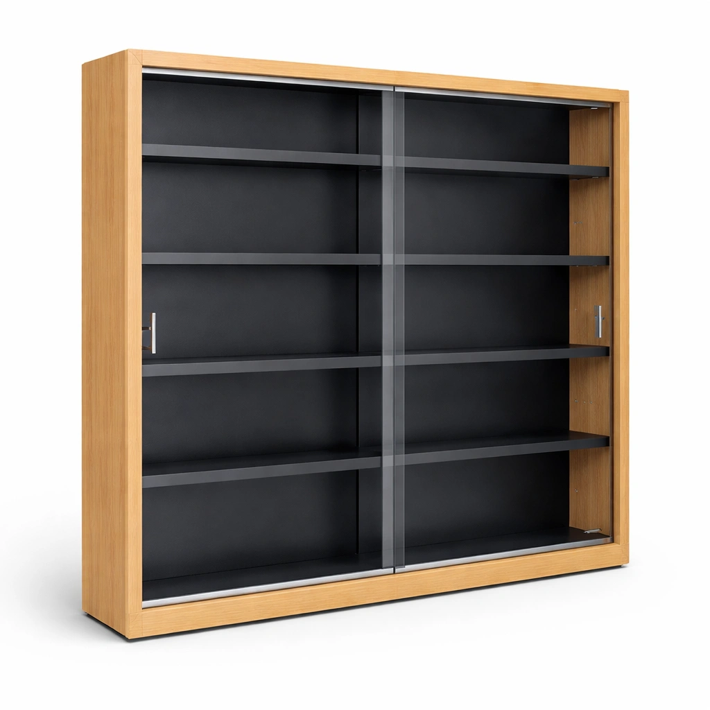 Vitrine Gross Modern Holz Schwarz mit Schiebetueren Glas-veltraviox