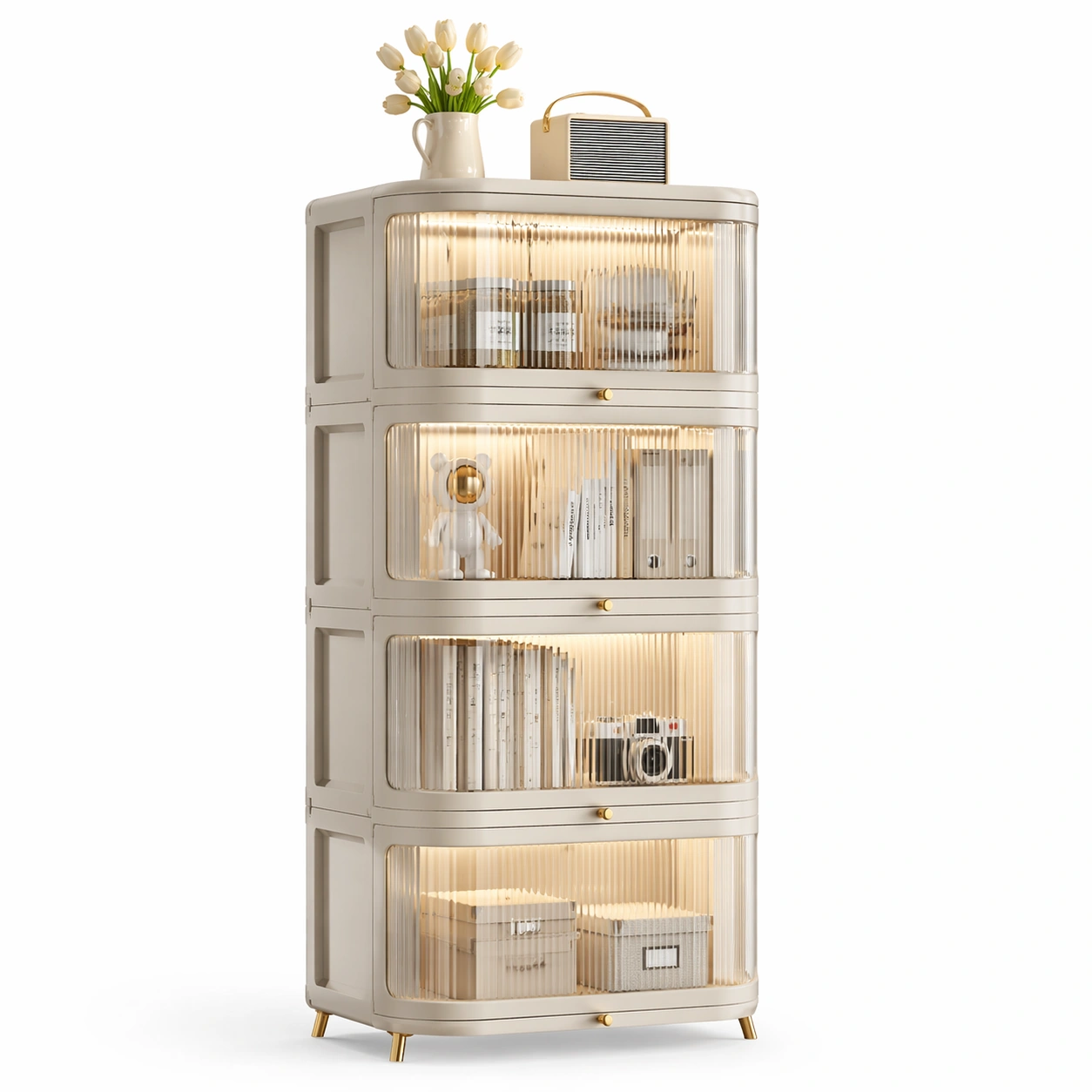 Vitrine Modern Gruen Gold Glas LED Sammler Display Schrank-veltraviox