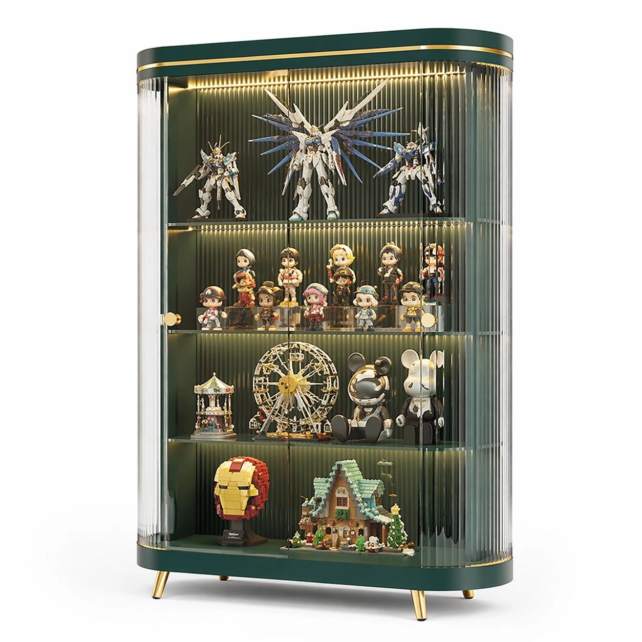 Vitrine Schrank Modern Beige Kunststoff Glas mit LED und Rundem Design-veltraviox