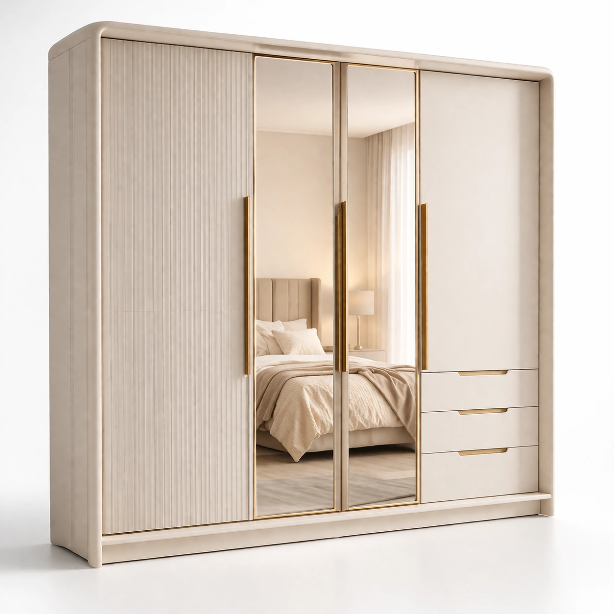 Kleiderschrank Modern Beige mit Spiegel und Schubladen-veltraviox