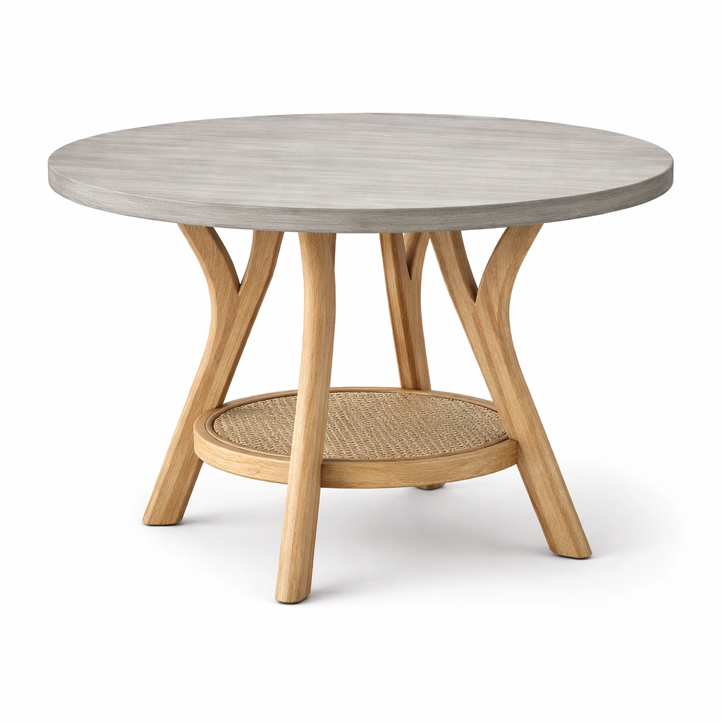 Couchtisch Rund Holz Rattan Outdoor Design-veltraviox