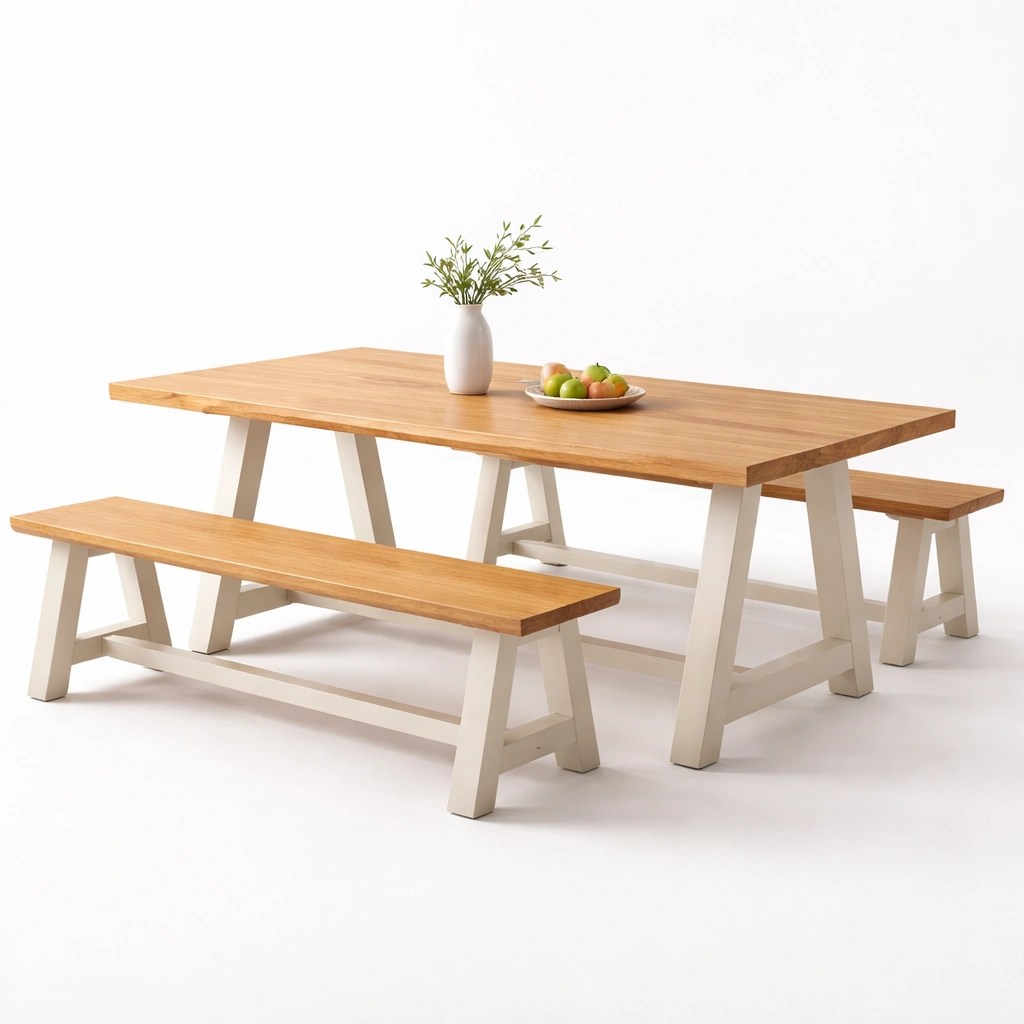 Esstisch Set Holz Weiss mit Baenken Modern-veltraviox