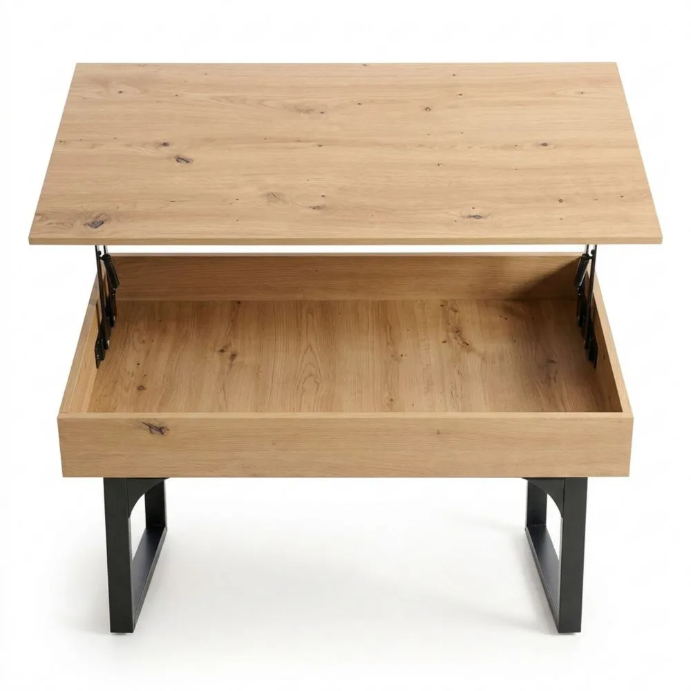 Mesa de centro elevable con almacenamiento en madera de roble, dimensiones: 100 x 50 x 49 cm