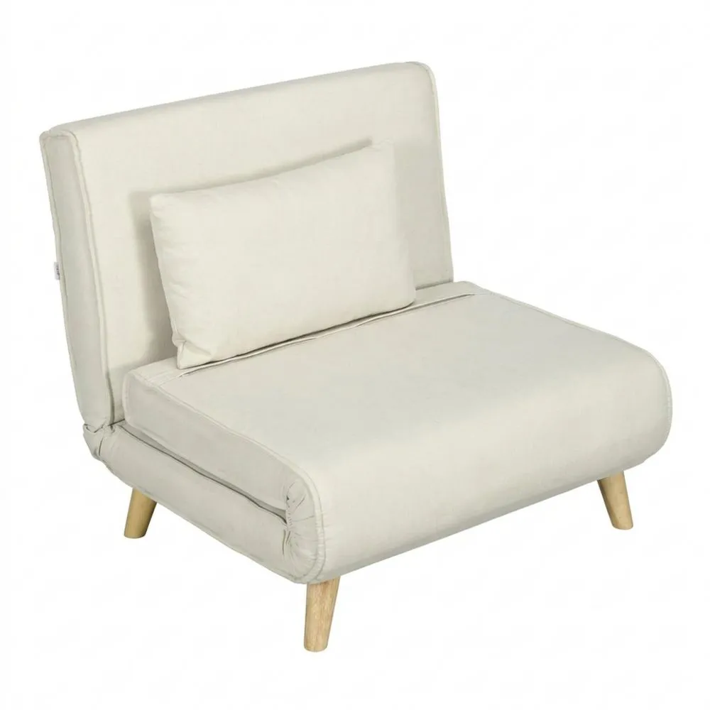 Sillón Cama Individual Plegable con Respaldo Ajustable y Almohada Beis