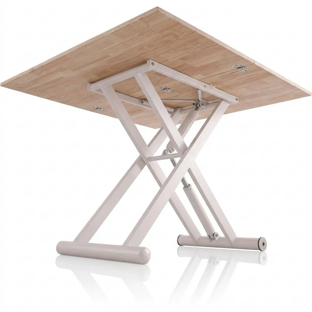 Mesa de Centro Elevable y Extensible, Roble y Blanco, 110-114 cm x 57-110 cm x 49-76 cm