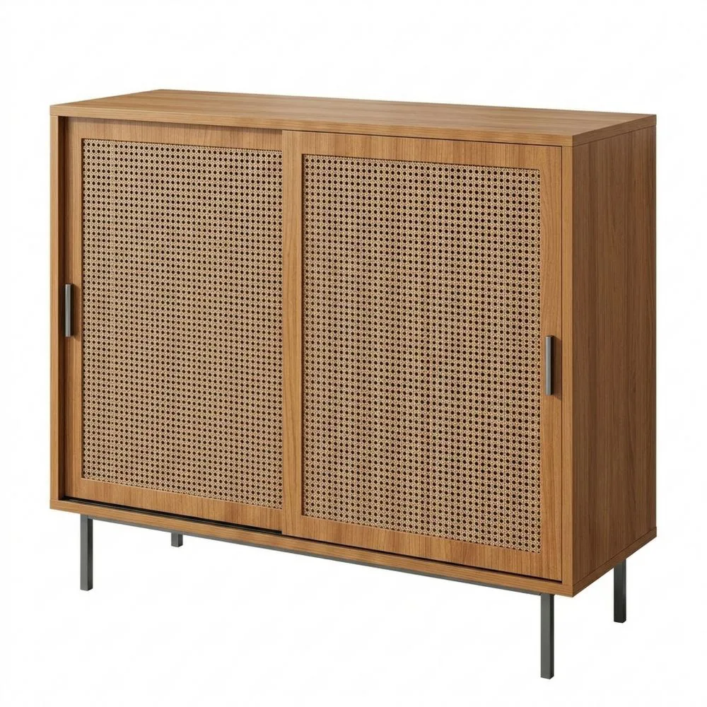 Aparador de Cocina con Puertas Correderas y Estante Ajustable, Estilo Rústico para Sala de Estar o Comedor