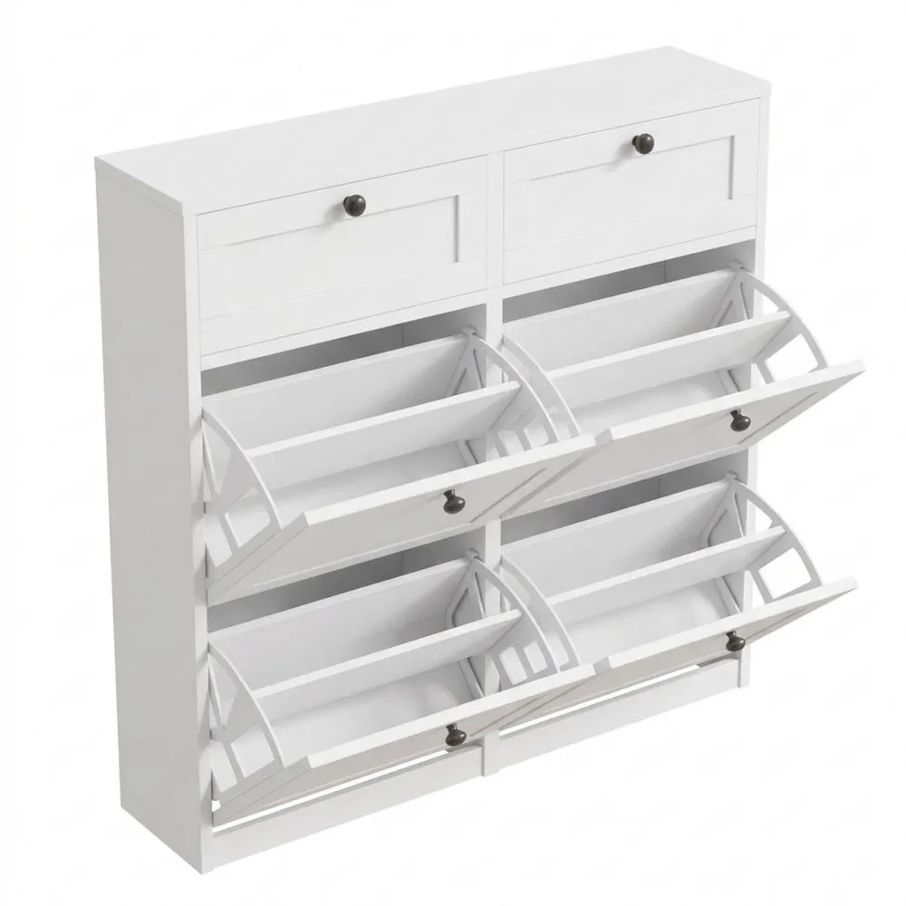 Zapatero Estrecho de 4 Puertas para Entrada y Pasillo, 105 x 24 x 100 cm, Blanco