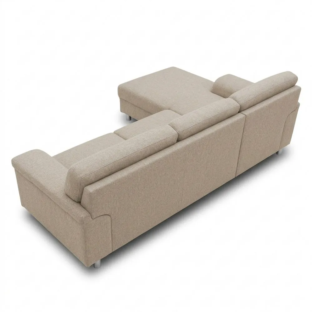 Sofá Esquinero en Forma de L con Función para Dormir, 251 x 150 cm, Beige