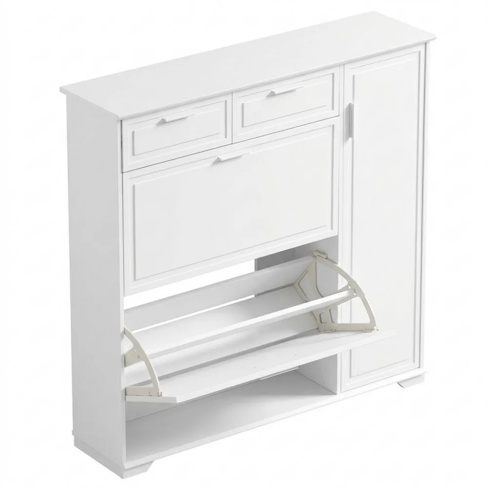 Zapatero Blanco Estrecho con 2 Compartimentos y 2 Cajones para Espacios Reducidos