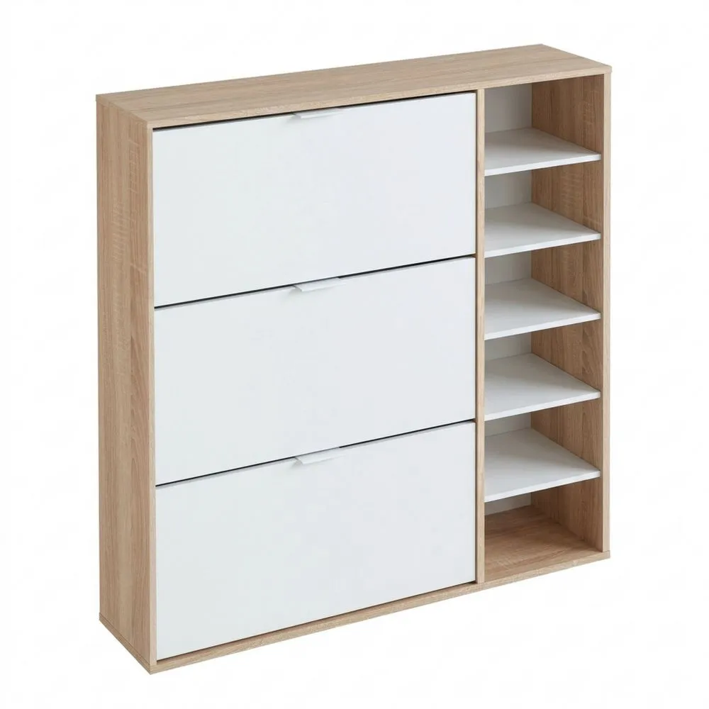 Armario Zapatero 4 Puertas Roble Canadiense y Blanco