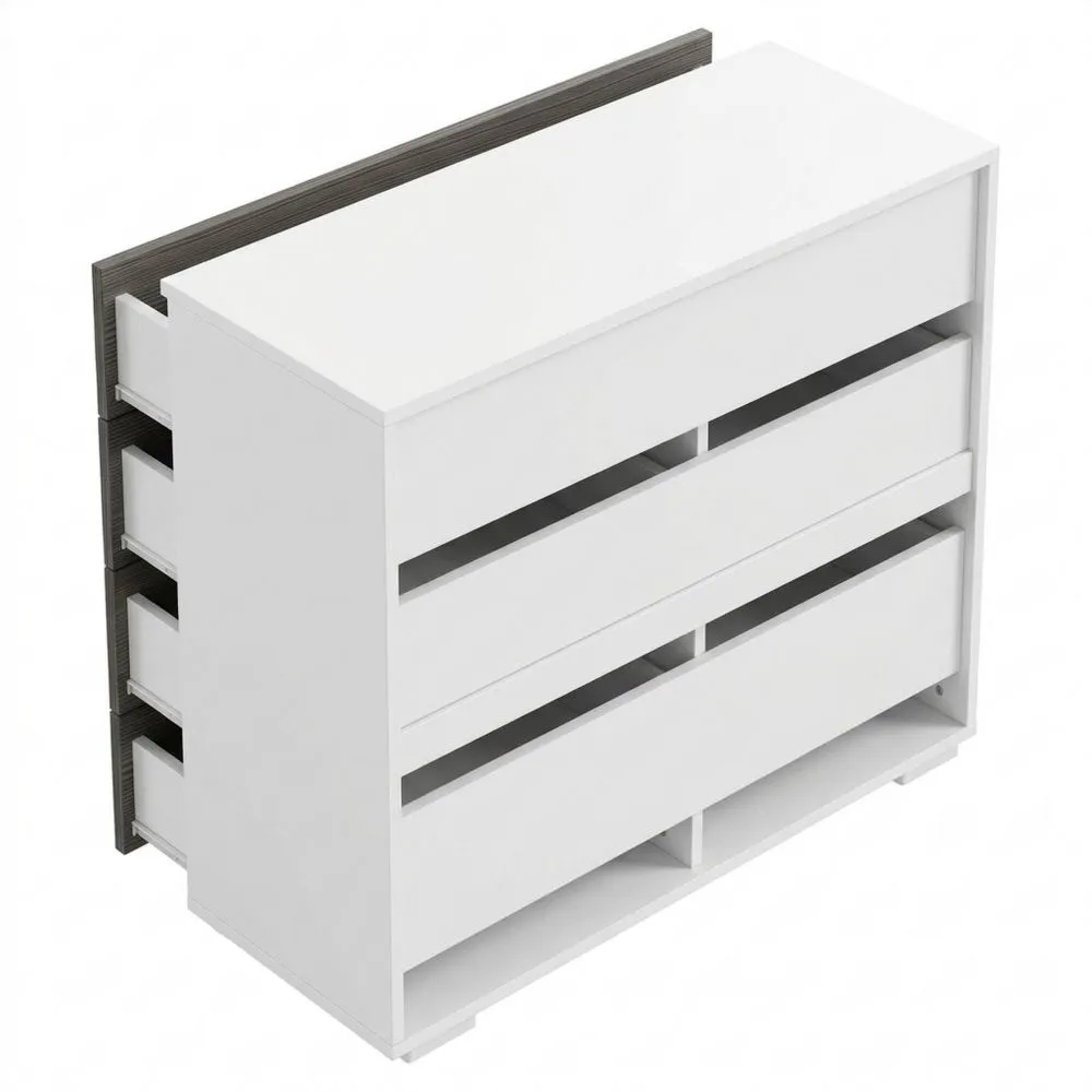 Cómoda de 4 Cajones para Dormitorio, Estilo Moderno, 76 x 35 x 72 cm, Gris y Blanco