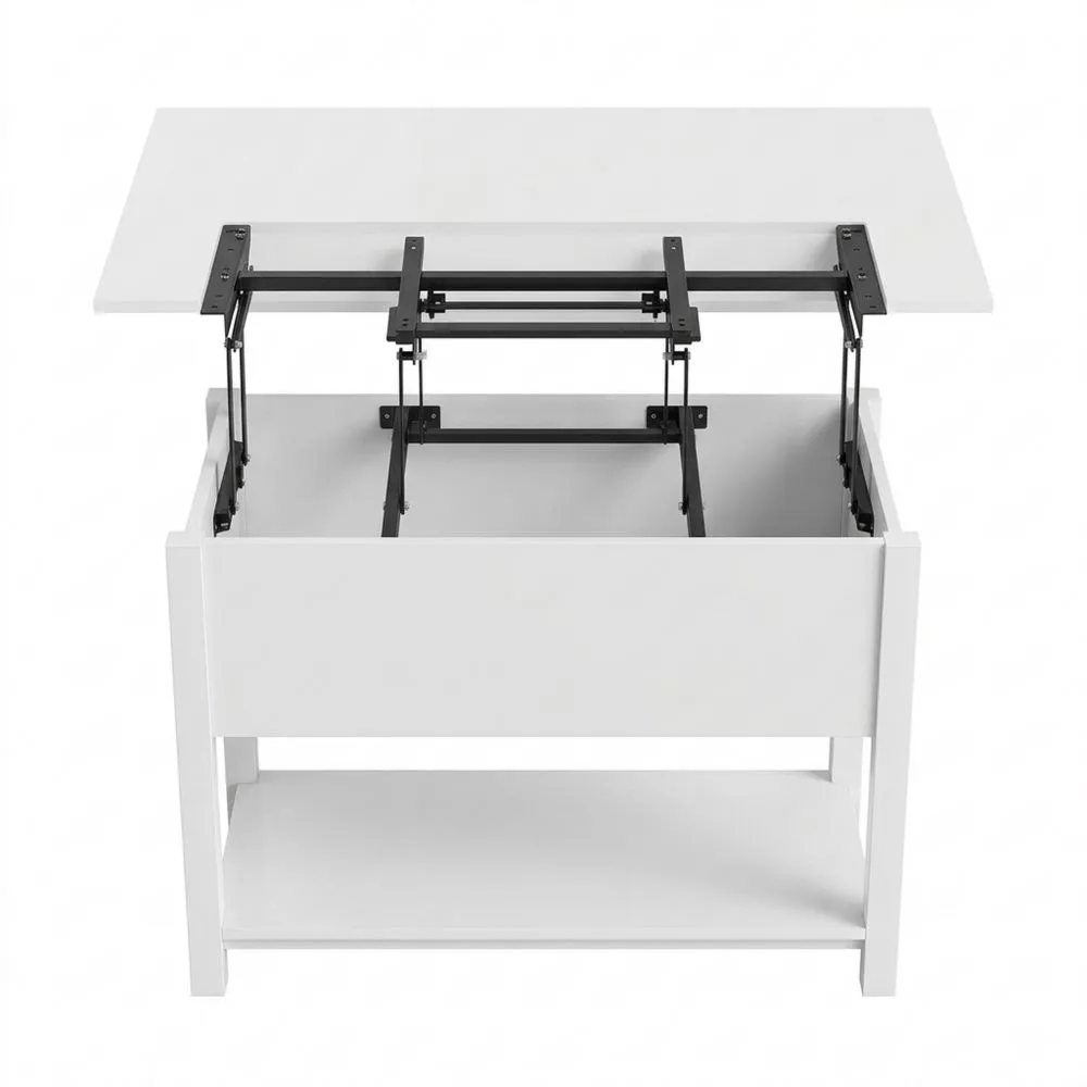 Mesa de Centro Elevable y Extensible con Compartimento Oculto y Estante Abierto, Estilo Moderno para Salón, Estudio, Comedor, 100 x 45 x 50.5 cm, Blanca
