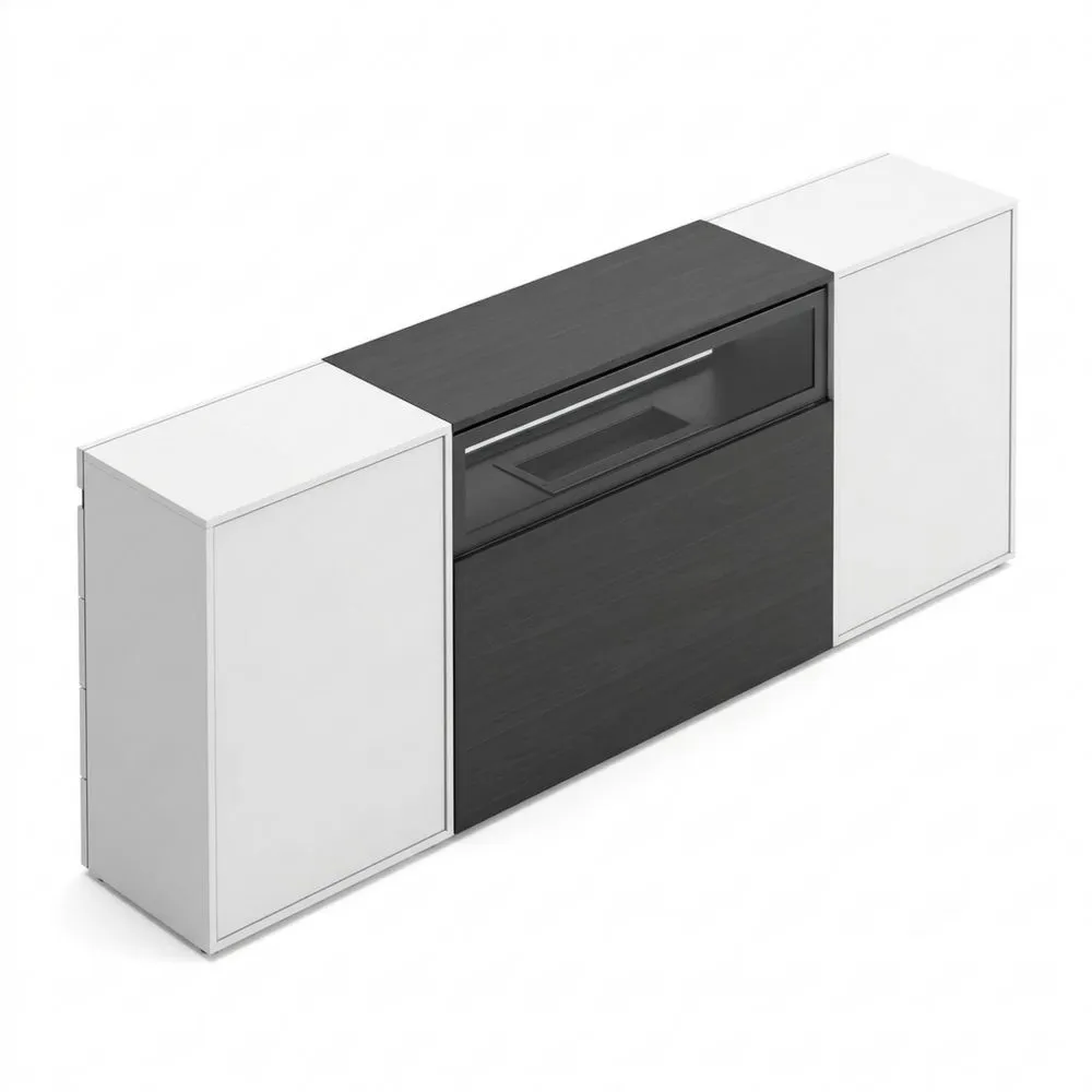 Cómoda moderna con chimenea eléctrica, blanco y negro, para dormitorio