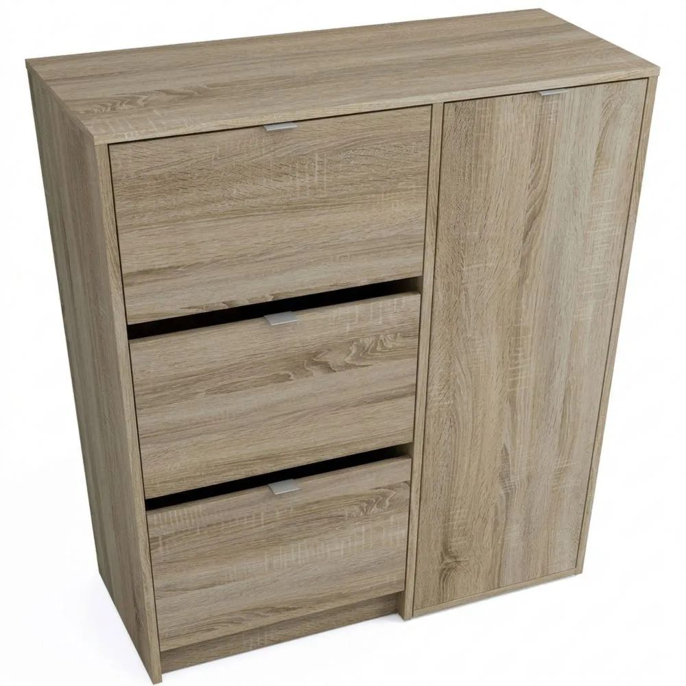 Zapatero Auxiliar con 3 Puertas y 2 Estantes Ajustables para 25 Pares de Zapatos, Roble Cambriano, 122 x 85 x 37 cm