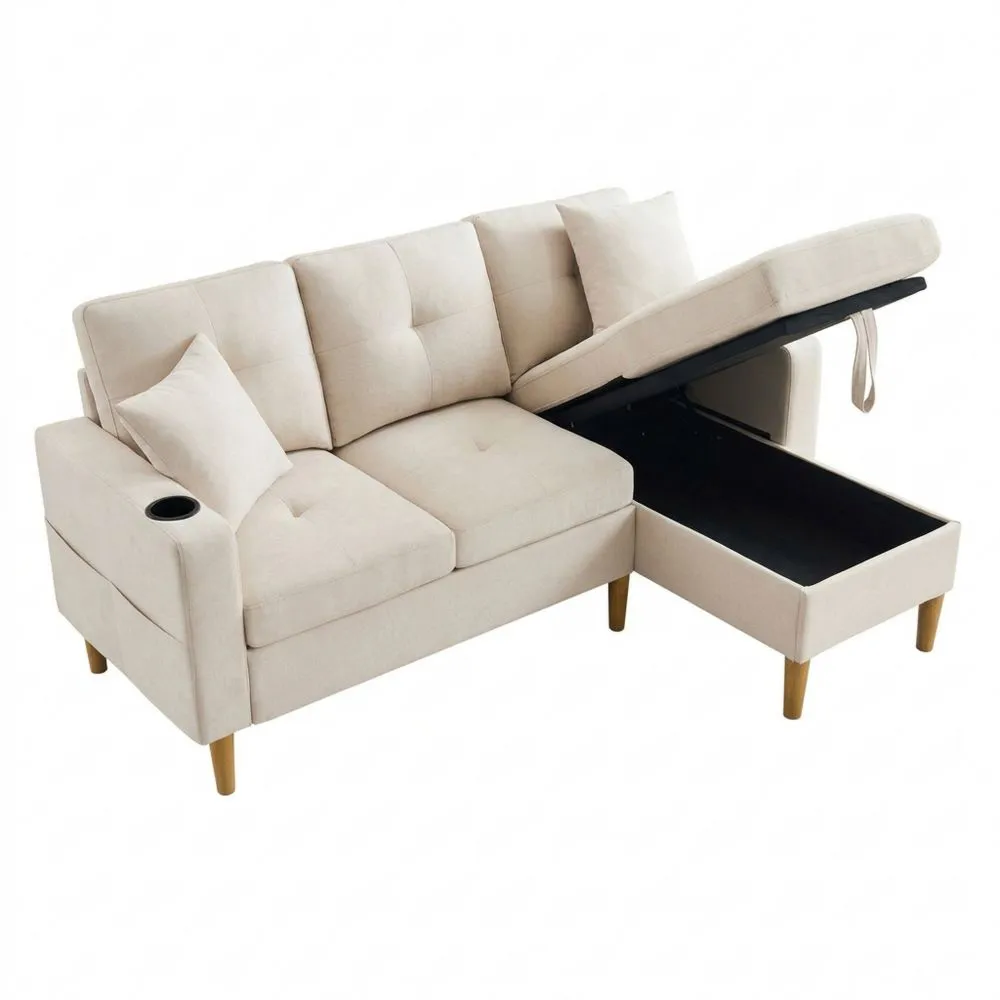 Sofá Esquinero en L con Reclinable y Almacenamiento para Sala de Estar