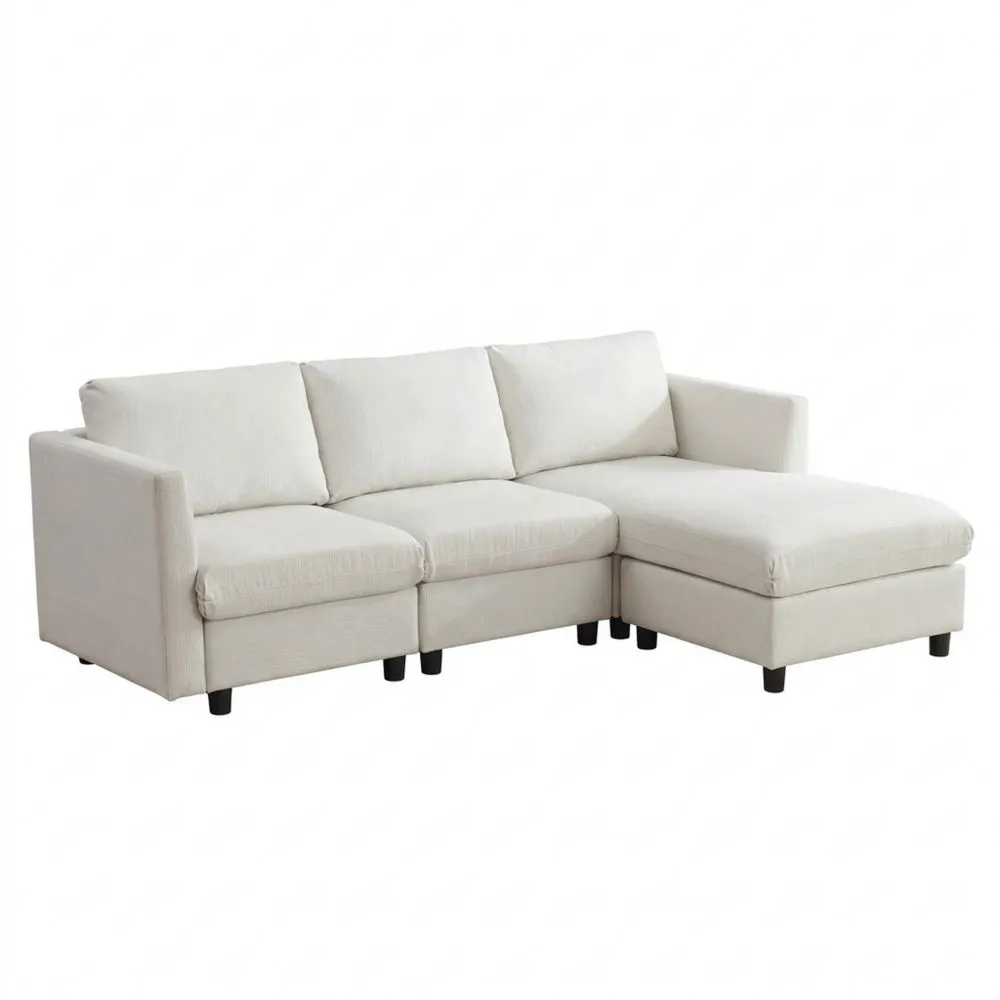 Sofá Moderno en Forma de L con Reposapiés Beige