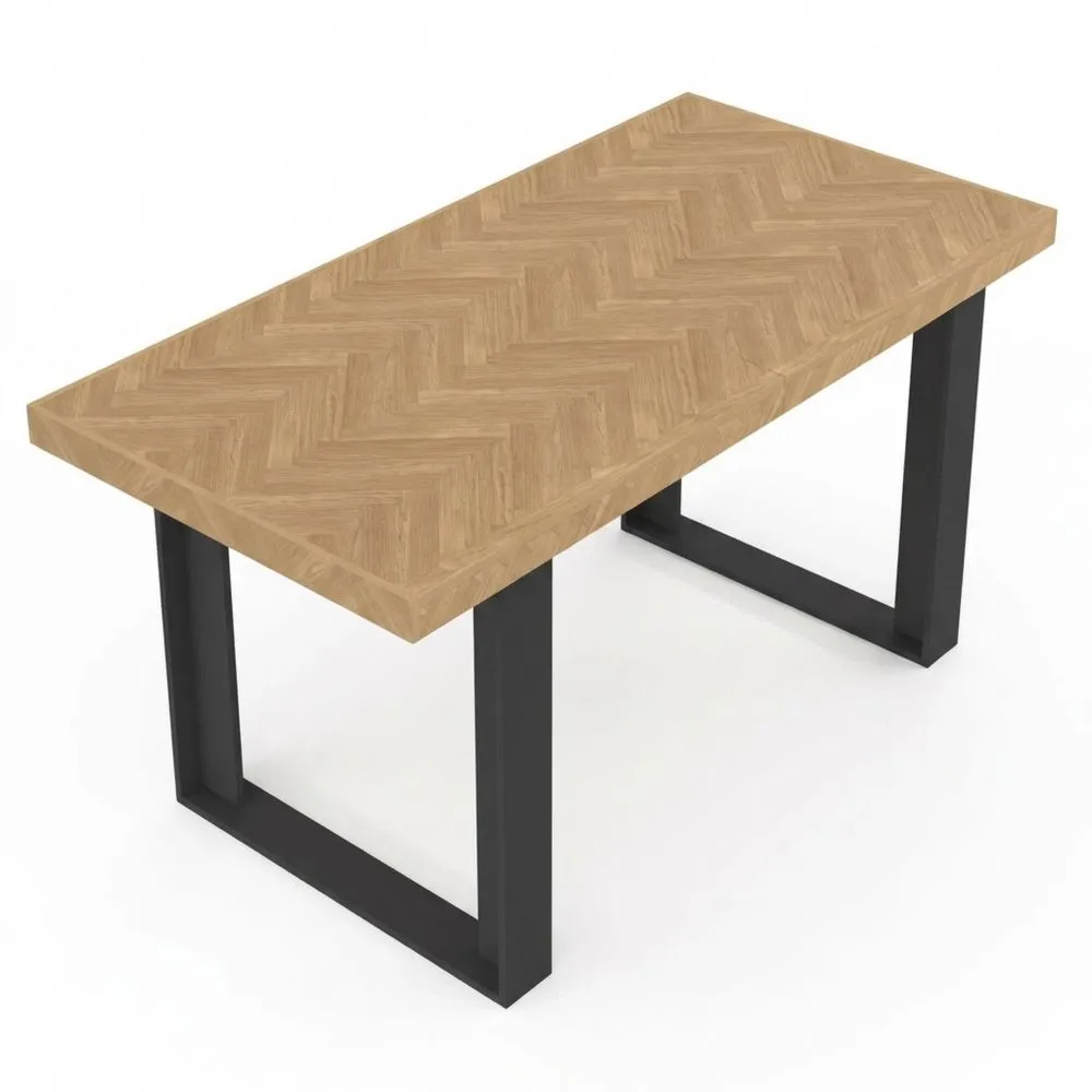 Mesa de Comedor Extensible Rectangular para 4-8 Personas con Efecto Espiga y Patas Negras 160-200 cm