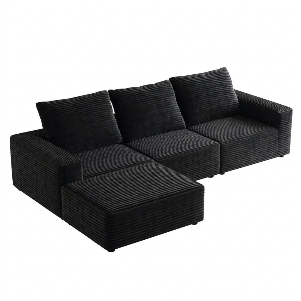 Sofá Esquinero Cama Funcional, Modular en L para Salón, 3 Plazas, con Cojines, 278 x 92 x 60 cm, Negro