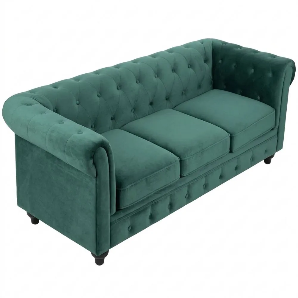 Sofá de Terciopelo Verde Elegante Clásico para Sala de Estar