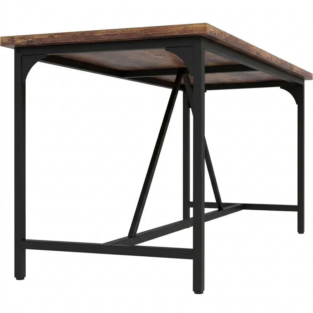 Mesa de comedor rectangular para 6-8 personas, diseño industrial, con superficie gruesa y patas de metal, 180 x 80 x 75.5 cm, marrón rústico