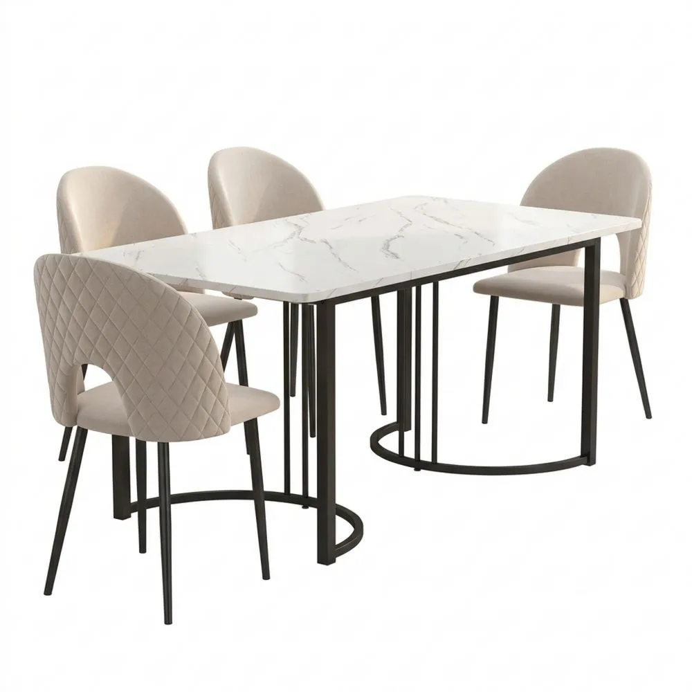 Mesa de Comedor Rectangular de Mármol con Patas Ajustables 140 x 80 cm