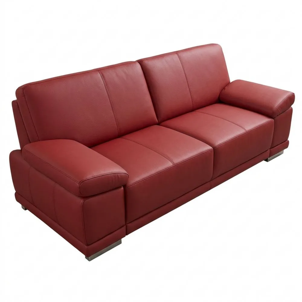 Sofá de 3 plazas de cuero auténtico con diseño moderno y reposabrazos ajustables, medidas 217 x 80 x 99 cm, rojo