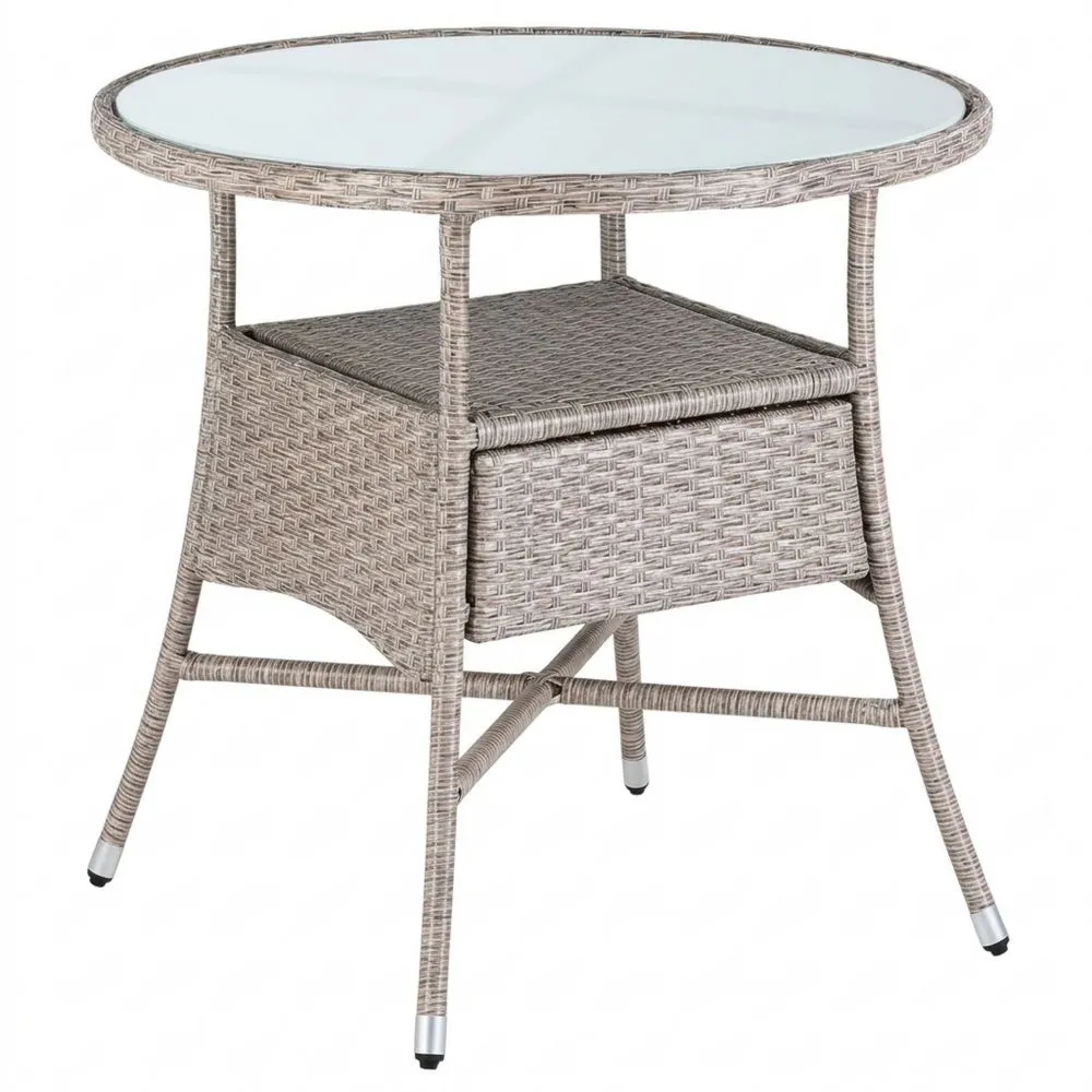 Mesa de Jardín Redonda Ajustable en Altura Resistente Beige