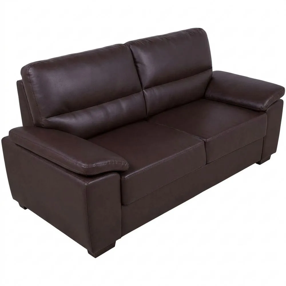 Sofá de Tres Plazas de Piel Sintética Marrón Oscuro para Sala de Estar