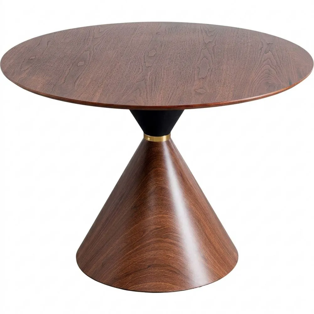 Mesa de comedor moderna redonda de madera de nogal marrón para 4-6 personas, diámetro 120 cm