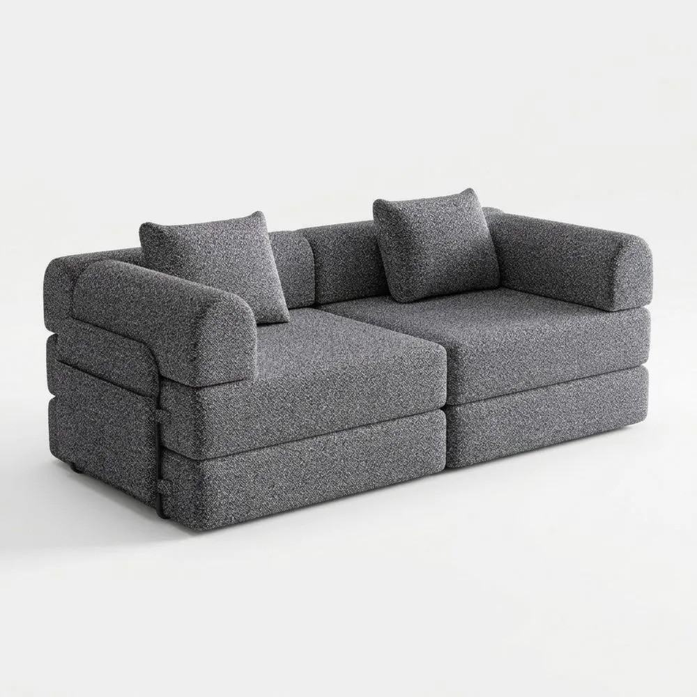 Sofá Cama Plegable con Respaldo y Cojín, Estructura Metálica y Reposabrazos, Convertible para Salón y Dormitorio, con Bolsa de Almacenamiento, Chenilla, Gris