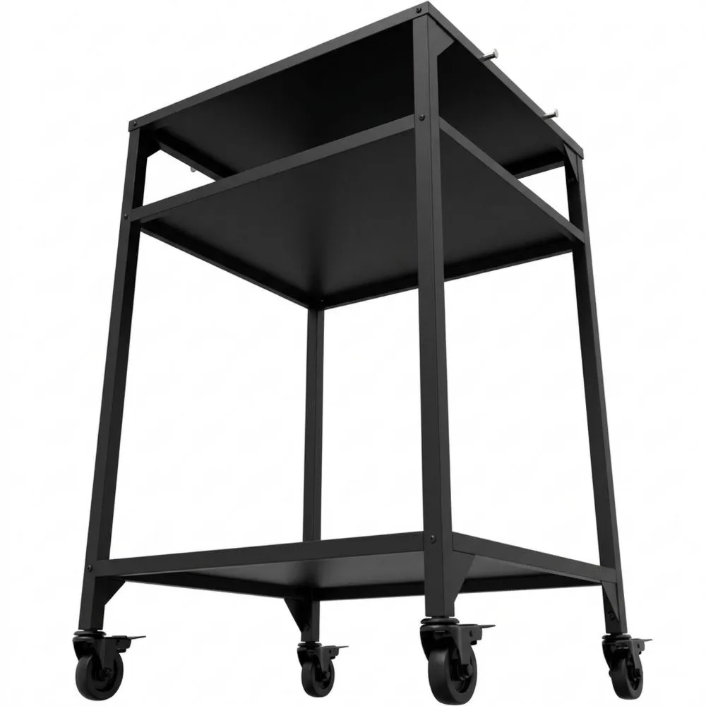 Mesa de exterior 60 H110 cm negra con estante y ruedas