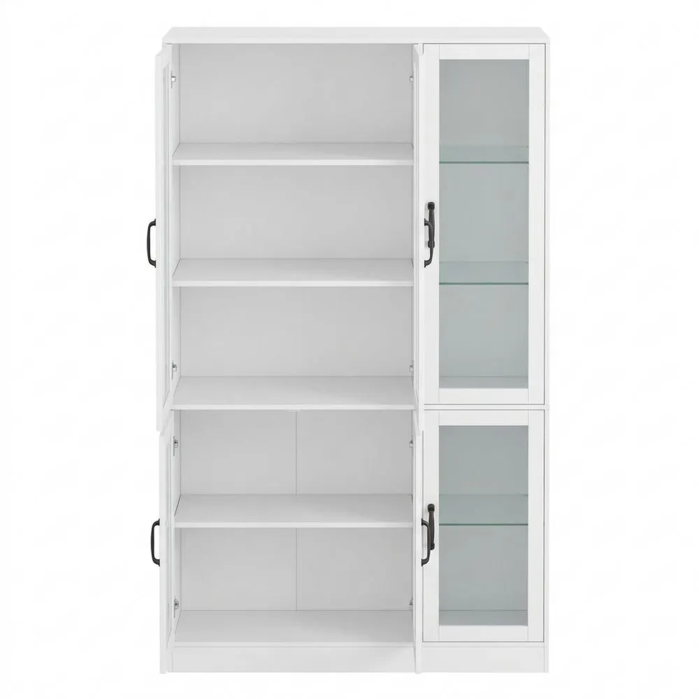 Vitrina Blanca Moderna con Iluminación LED, Estanterías Grandes con Puertas, Librero de Pie para Cocina