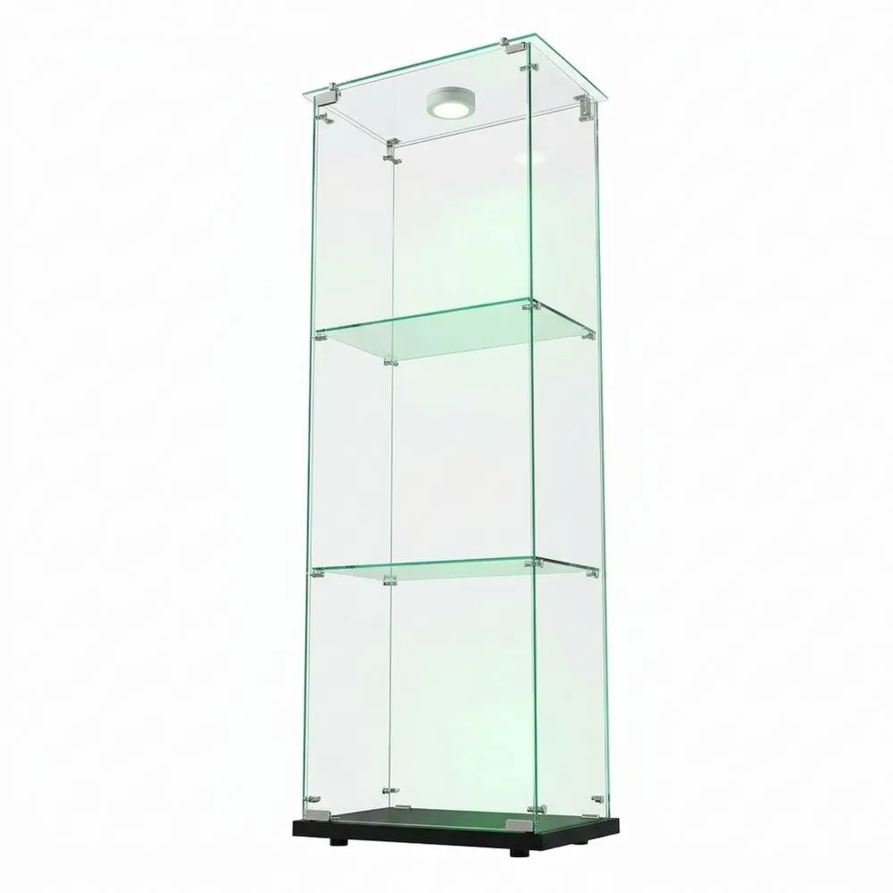Vitrina de Cristal LED con 3 Estantes y Puerta para Sala y Comedor, 123 x 40 x 35 cm, Negro