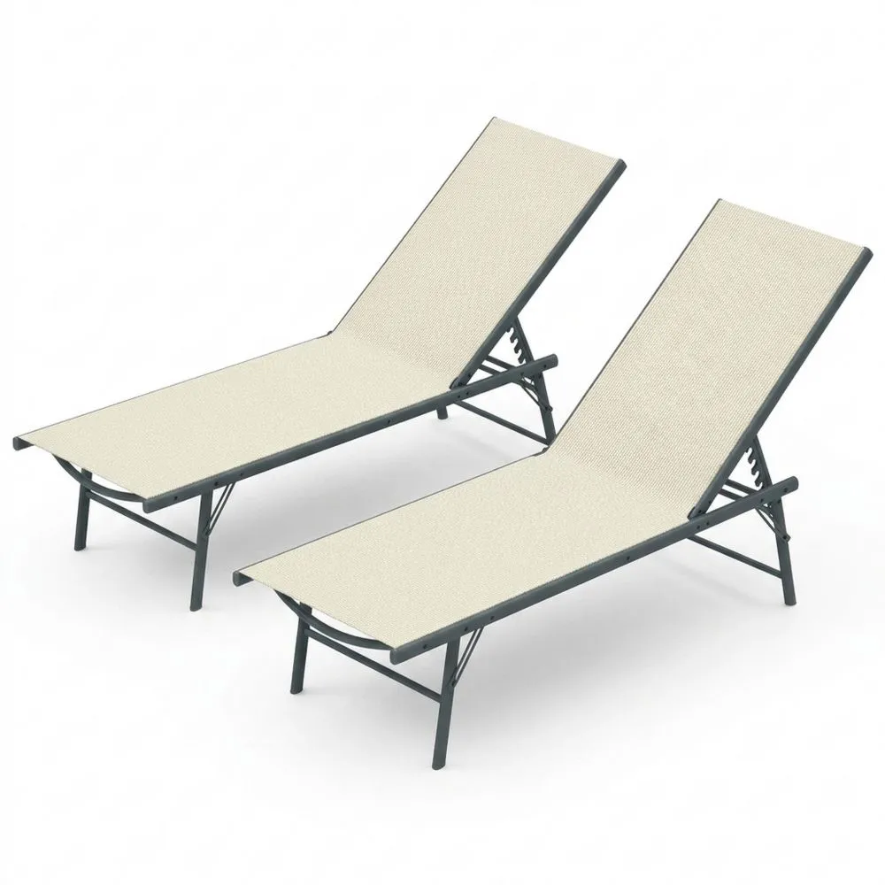 Set de 2 tumbonas exteriores plegables reclinables con estructura metálica y asiento de malla para jardín, playa o piscina