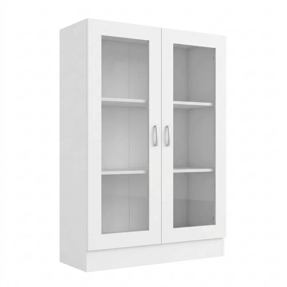 Vitrina con 5 Compartimentos, Armario de Cristal, Aparador de Cocina, Mueble de Almacenaje para Sala de Estar u Oficina, 82.5 x 30.5 x 115 cm, Blanco
