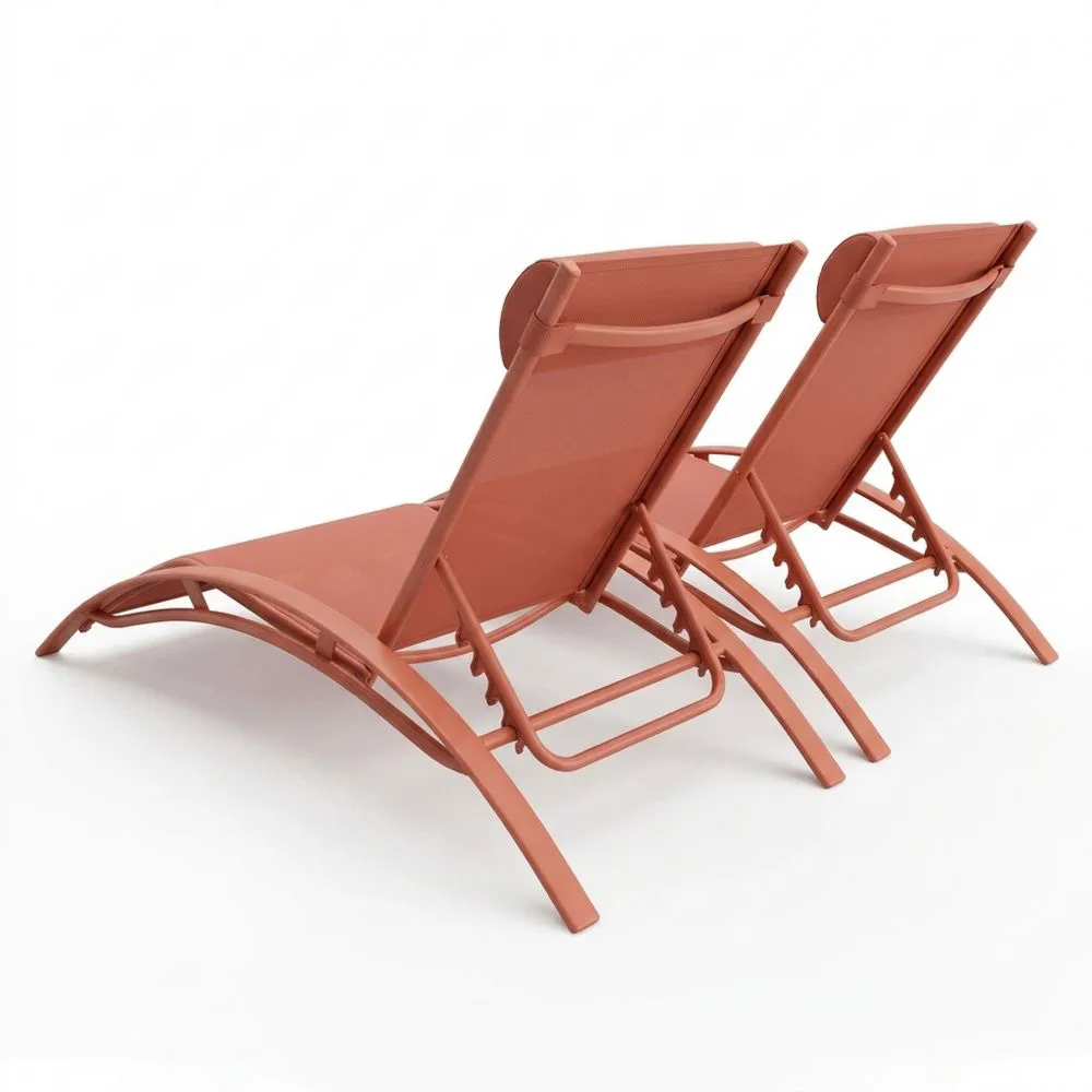 Lote de 2 tumbonas de exterior en textilene terracota