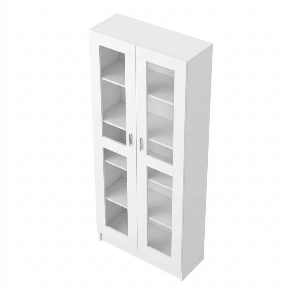 Vitrina de Cristal con 4 Compartimentos para Sala y Cocina en Blanco