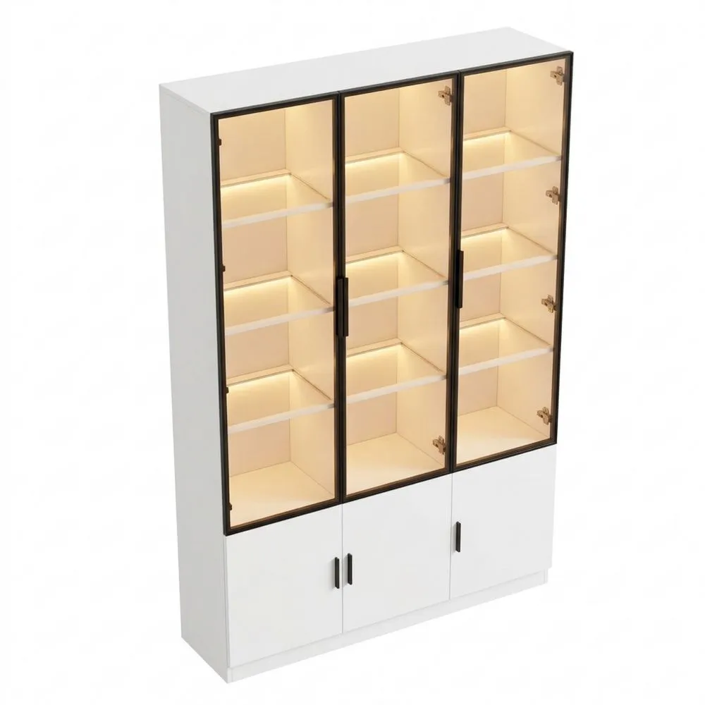 Vitrina de Cristal con LEDs y 6 Puertas para Salón, 120x200 cm