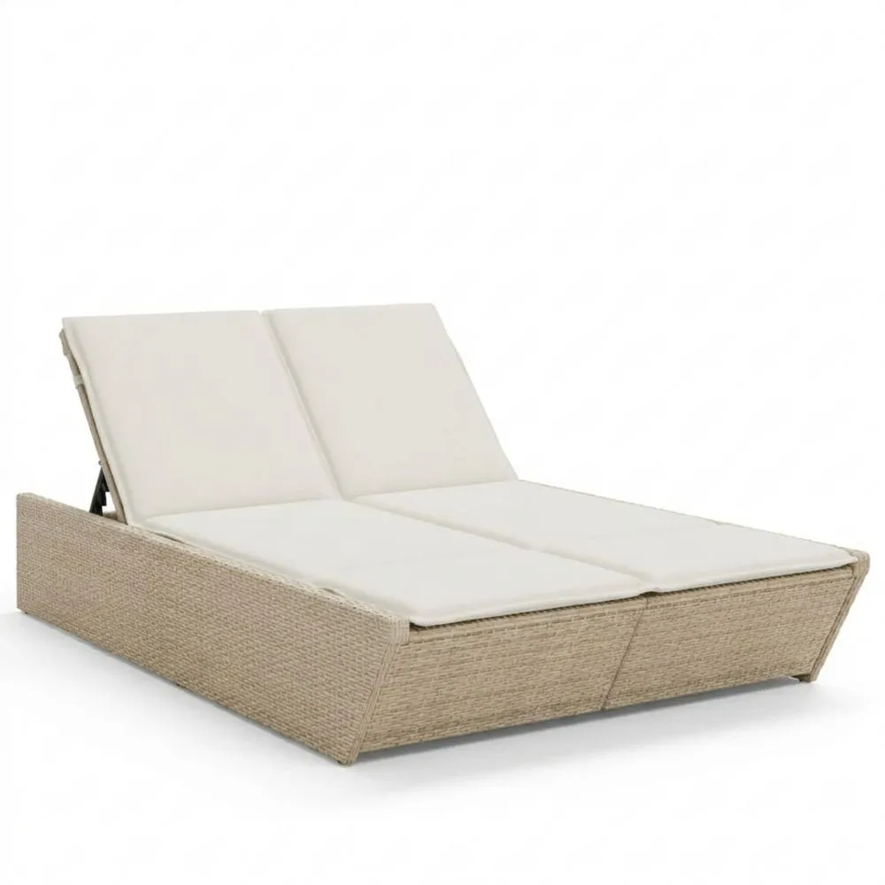 Cama Exterior Doble de Ratán para Jardín con Respaldo Ajustable