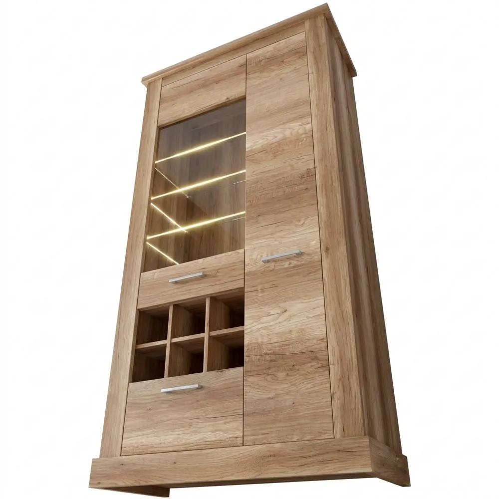 Vitrina LED para Sala o Comedor, Color Caoba, Fácil Montaje, Medidas: 96x202x42 cm