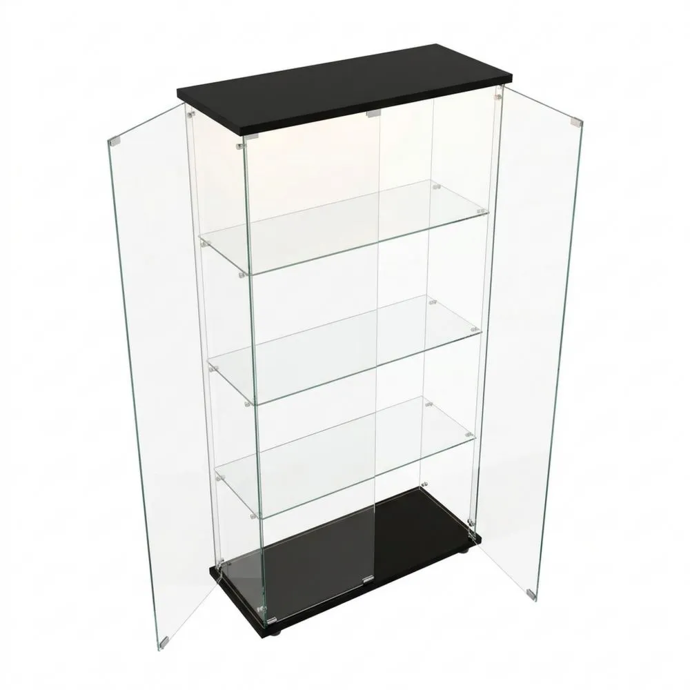 Vitrina de Cristal Negra con Iluminación LED, 165 x 80.5 x 36.5 cm, para Sala, Oficina y Colecciones