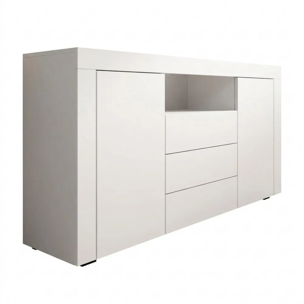 Aparador Moderno con Puertas y Cajones, Blanco Mate, 160 x 72 x 35 cm