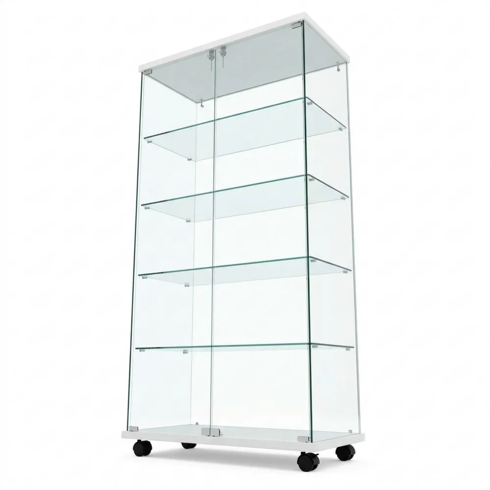 Vitrina Contemporánea de Muestra en Blanco con Vidrio